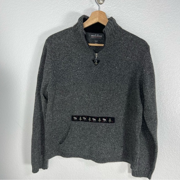 Woolrich Pullover Quarter Zip Onyx Heather Gray Sweater SZ L Gorpcore - Picture 14 of 16